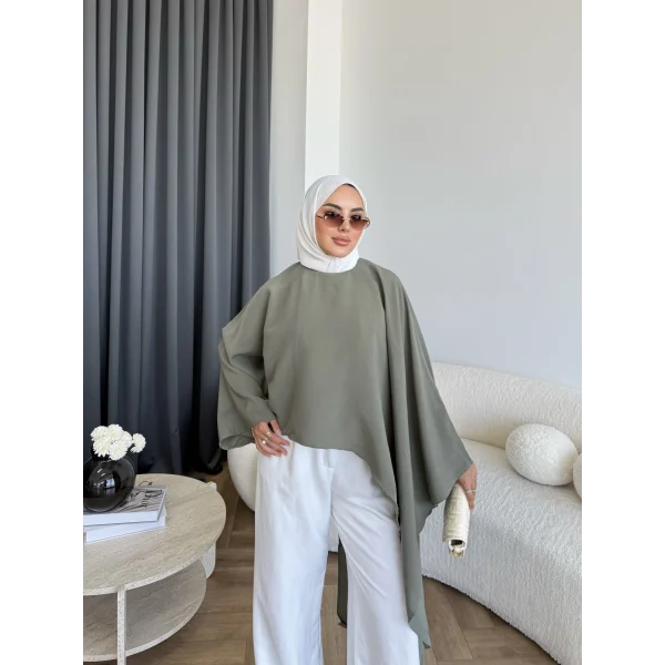 Pln - Bella Organik Keten Bluz - Haki
