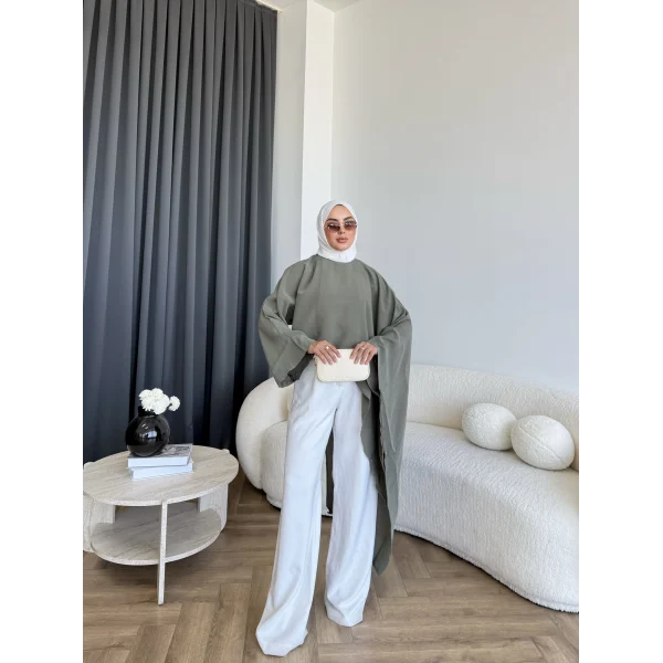 Pln - Bella Organik Keten Bluz - Haki