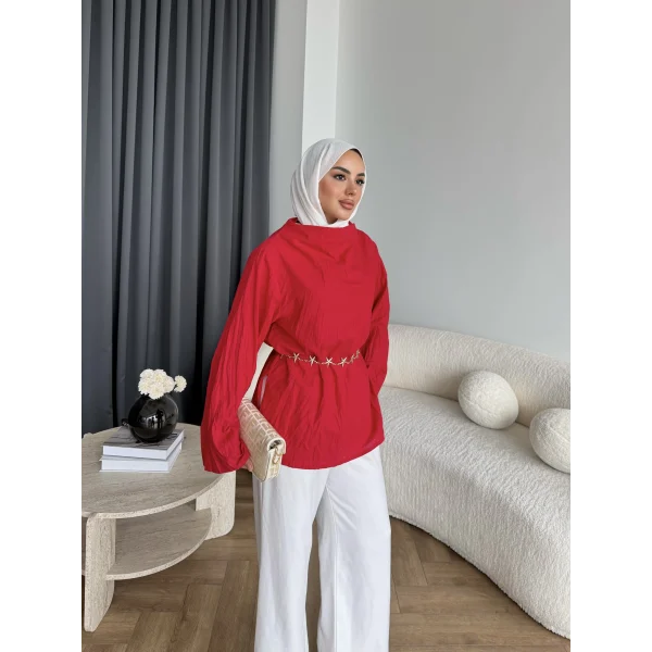 Pln - Crush Kumaşlı Bluz - Kırmızı
