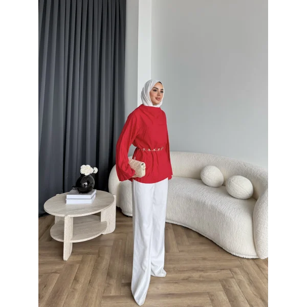 Pln - Crush Kumaşlı Bluz - Kırmızı