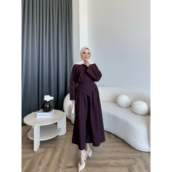 Pln - Maim Keten Pantolonlu Takım - Bordo