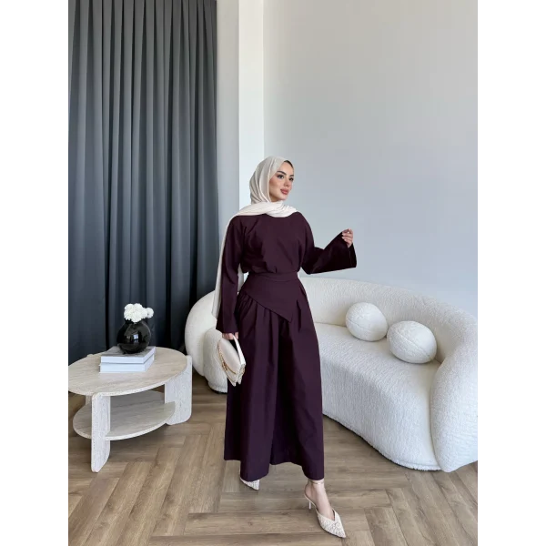 Pln - Maim Keten Pantolonlu Takım - Bordo