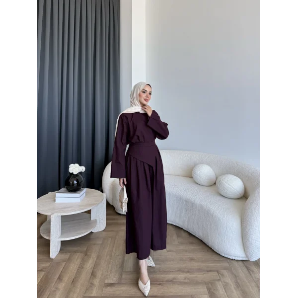 Pln - Maim Keten Pantolonlu Takım - Bordo