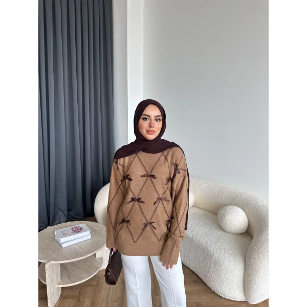 Pls-Kurdele Detay Triko Kazak - Camel
