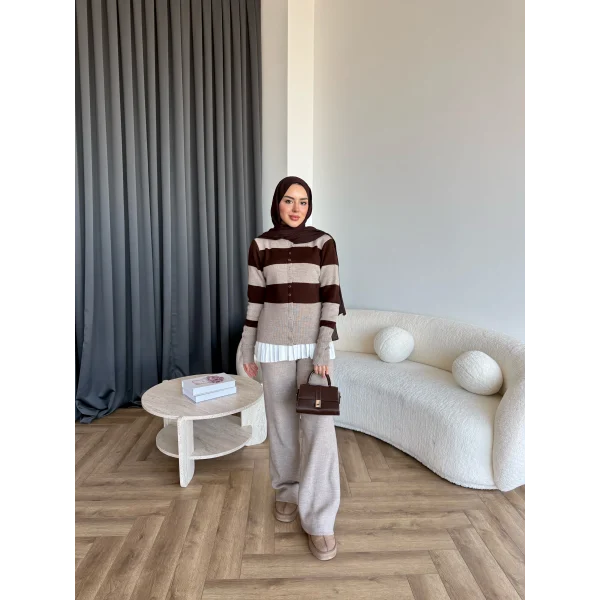 Pnd- Dianas Çizgili Triko Takım - Vizon