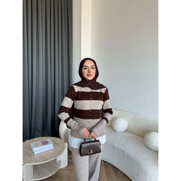 Pnd- Dianas Çizgili Triko Takım - Vizon
