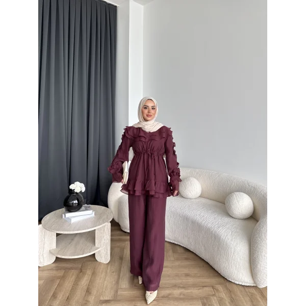 Pwn - Kante Fırfır Detay Takım - Bordo