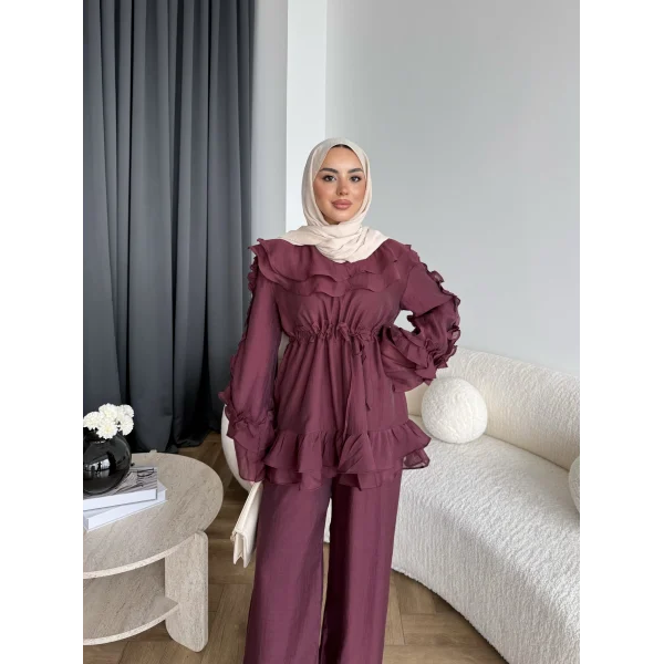 Pwn - Kante Fırfır Detay Takım - Bordo