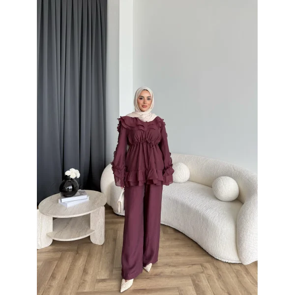 Pwn - Kante Fırfır Detay Takım - Bordo