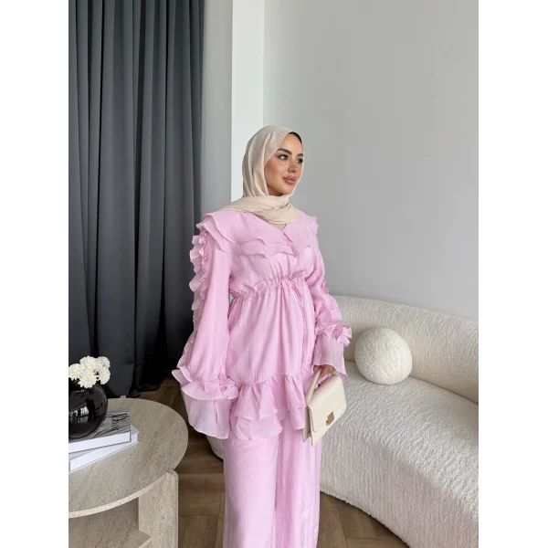 Pwn - Kante Fırfır Detay Takım - Pembe