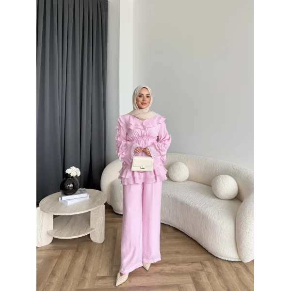 Pwn - Kante Fırfır Detay Takım - Pembe