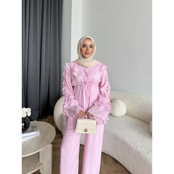 Pwn - Kante Fırfır Detay Takım - Pembe