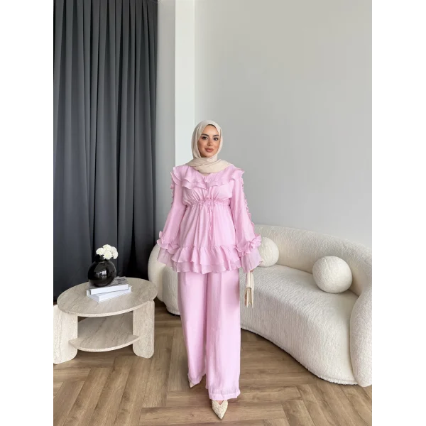 Pwn - Kante Fırfır Detay Takım - Pembe