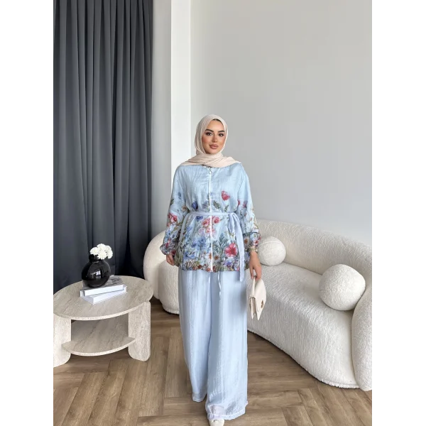 Pwn - Soya Çiçek Desen Takım - Bebe Mavi