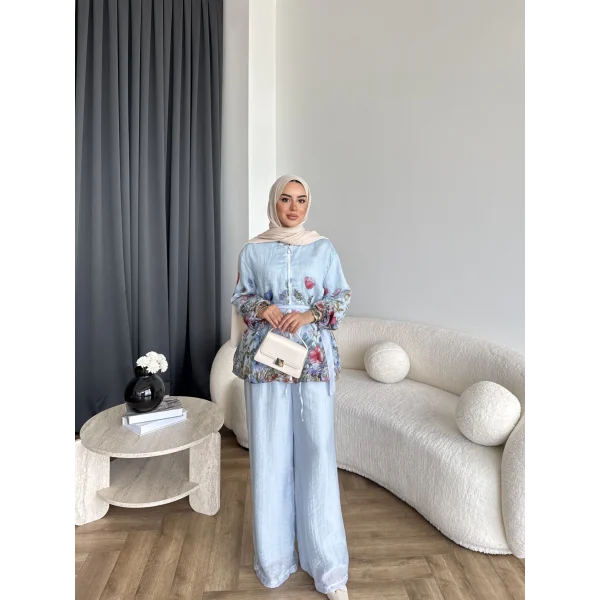 Pwn - Soya Çiçek Desen Takım - Bebe Mavi