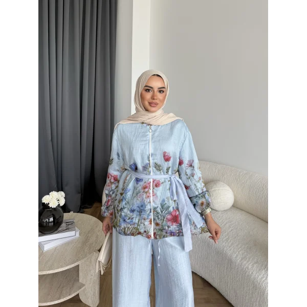 Pwn - Soya Çiçek Desen Takım - Bebe Mavi