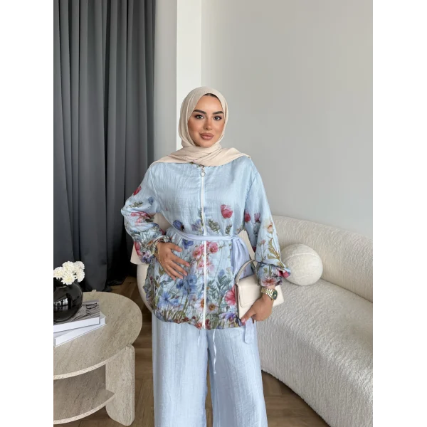 Pwn - Soya Çiçek Desen Takım - Bebe Mavi