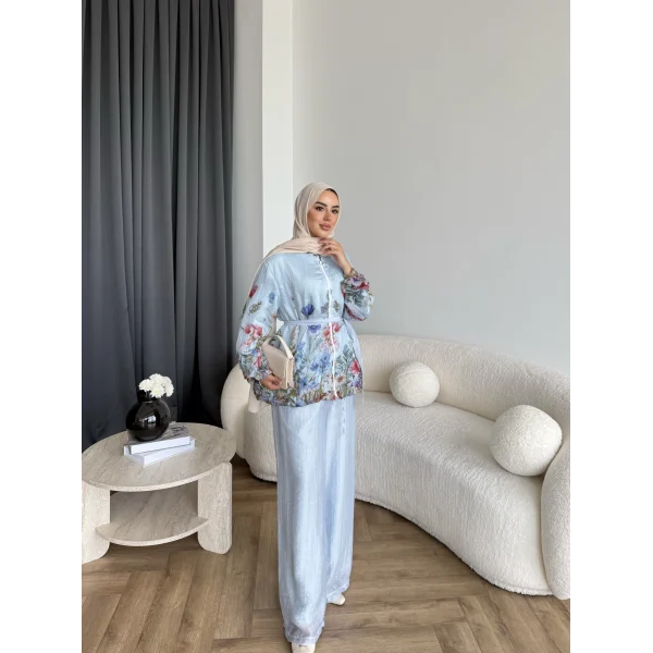 Pwn - Soya Çiçek Desen Takım - Bebe Mavi