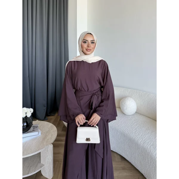 Qu - Arya Pelerinli Pantolonlu Takım - Bordo
