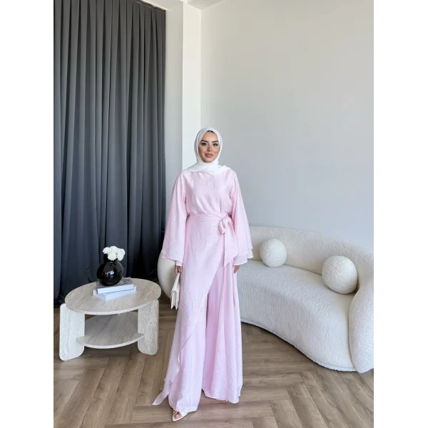 Qu - Arya Pelerinli Pantolonlu Takım - Pembe