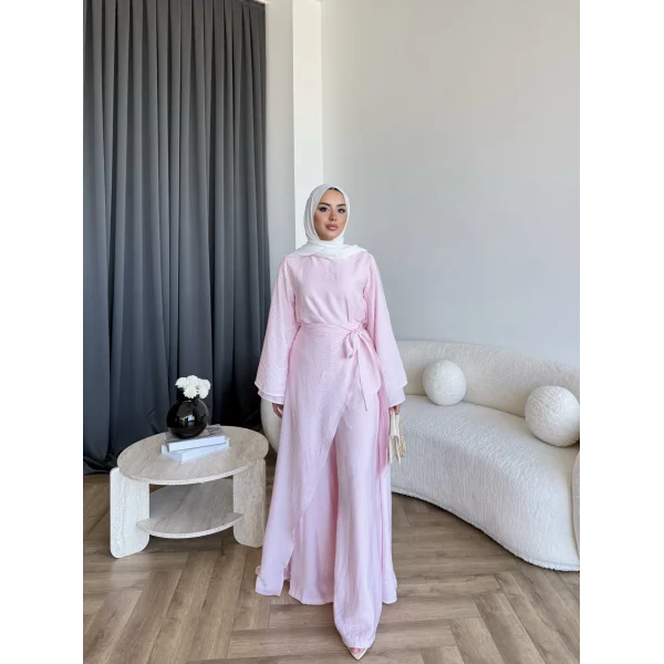 Qu - Arya Pelerinli Pantolonlu Takım - Pembe