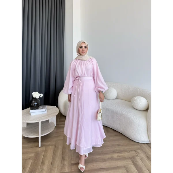 Qu - Balon Kol Etekli Takım - Pembe