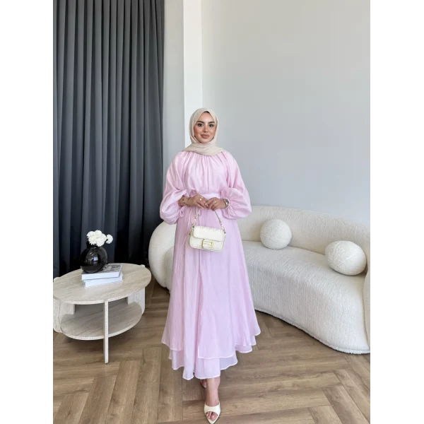 Qu - Balon Kol Etekli Takım - Pembe