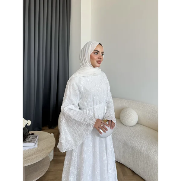 Qu- Yeni Desen Selen Elbise - Beyaz