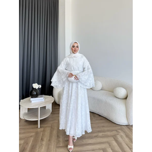 Qu- Yeni Desen Selen Elbise - Beyaz