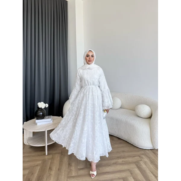 Qu- Yeni Desen Selen Elbise - Beyaz