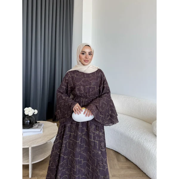 Qu- Yeni Desen Selen Elbise - Kahve