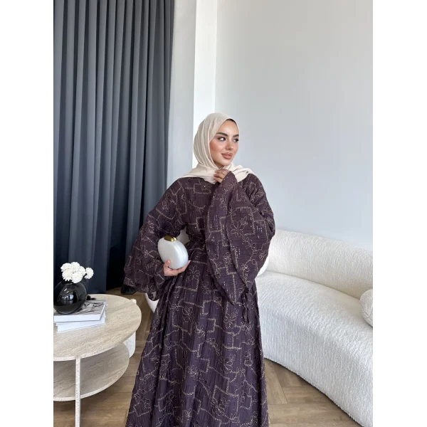 Qu- Yeni Desen Selen Elbise - Kahve