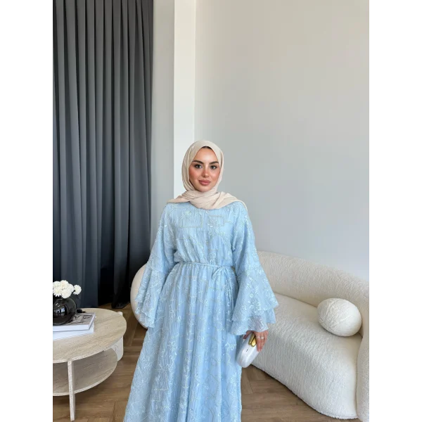Qu- Yeni Desen Selen Elbise - Mavi