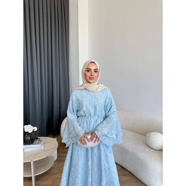 Qu- Yeni Desen Selen Elbise - Mavi