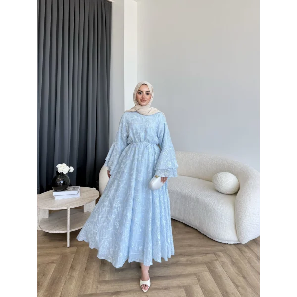 Qu- Yeni Desen Selen Elbise - Mavi