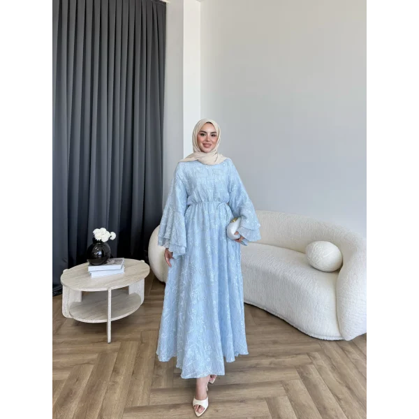 Qu- Yeni Desen Selen Elbise - Mavi