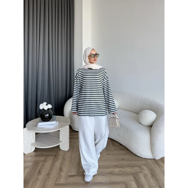 Seh - Çizgili 2 İplik Sweat - Haki