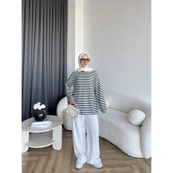 Seh - Çizgili 2 İplik Sweat - Haki