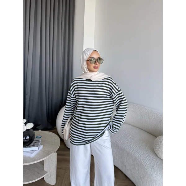 Seh - Çizgili 2 İplik Sweat - Haki