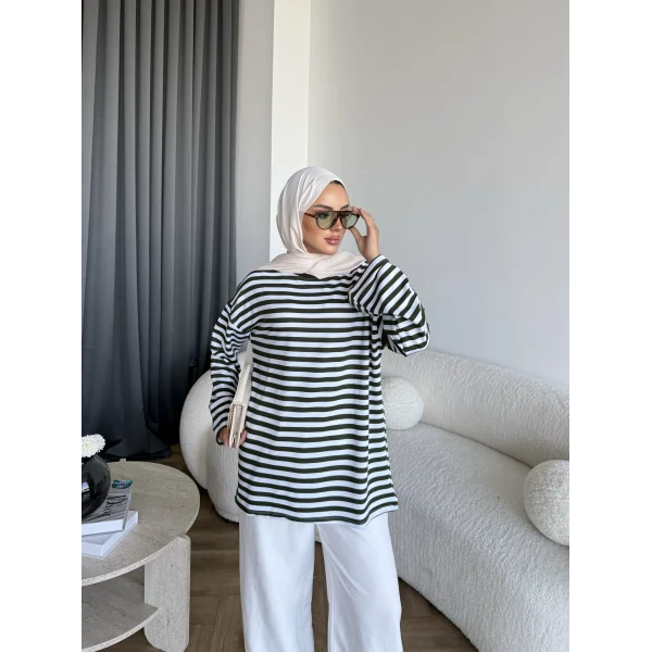 Seh - Çizgili 2 İplik Sweat - Haki