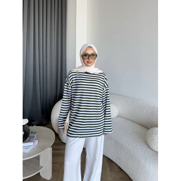 Seh - Çizgili 2 İplik Sweat - Haki