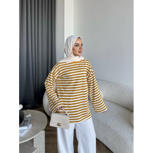 Seh - Çizgili 2 İplik Sweat - Sarı