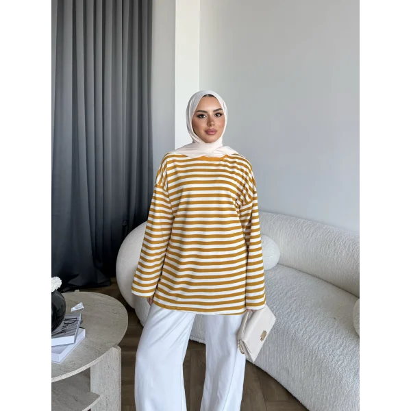 Seh - Çizgili 2 İplik Sweat - Sarı