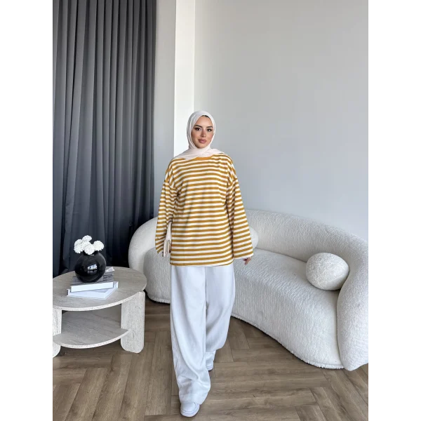 Seh - Çizgili 2 İplik Sweat - Sarı
