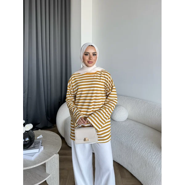 Seh - Çizgili 2 İplik Sweat - Sarı