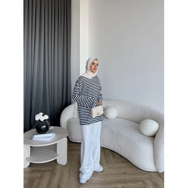Seh - Çizgili 2 İplik Sweat - Siyah