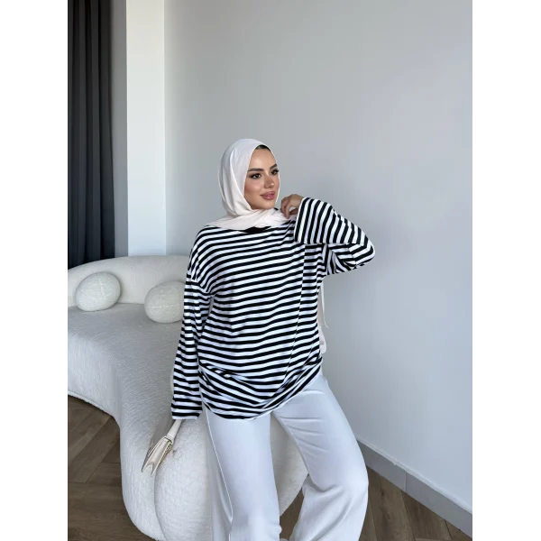 Seh - Çizgili 2 İplik Sweat - Siyah