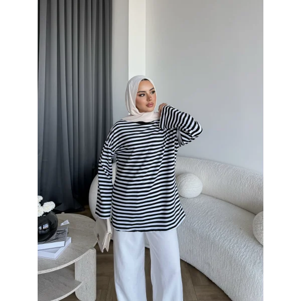 Seh - Çizgili 2 İplik Sweat - Siyah