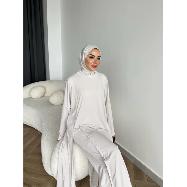 Seh - Kanel Yırtmaç Detay Takım - Bej
