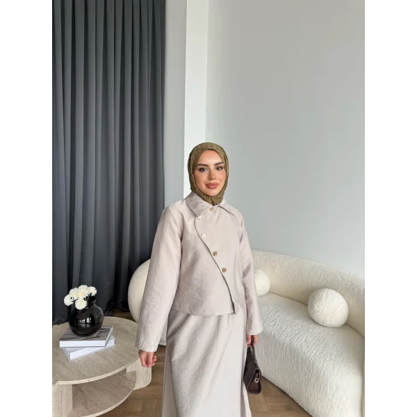 Tb - Nebal Gold Düğmeli Cupra Takım - Bej
